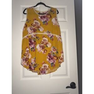 Vanilla Bay Floral Print Pom Trim Peplum Tank Top 1xl Multicolor Nwt